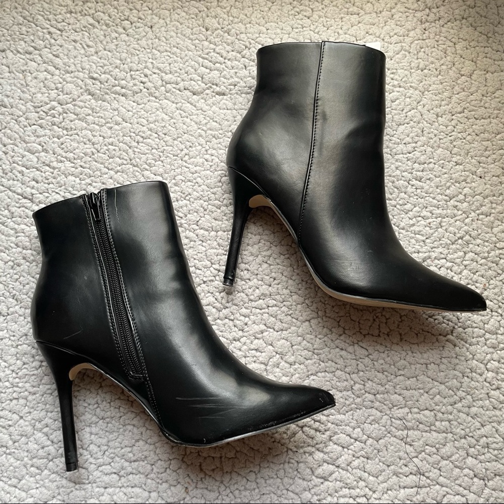 Black faux leather booties